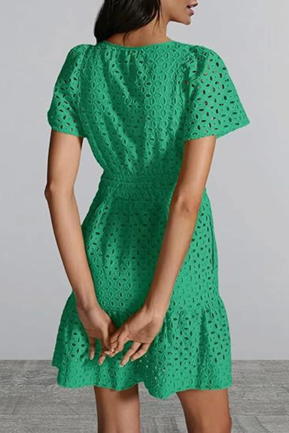 🌼 Eyelet Notched Short Sleeve Mini Dress 🌼