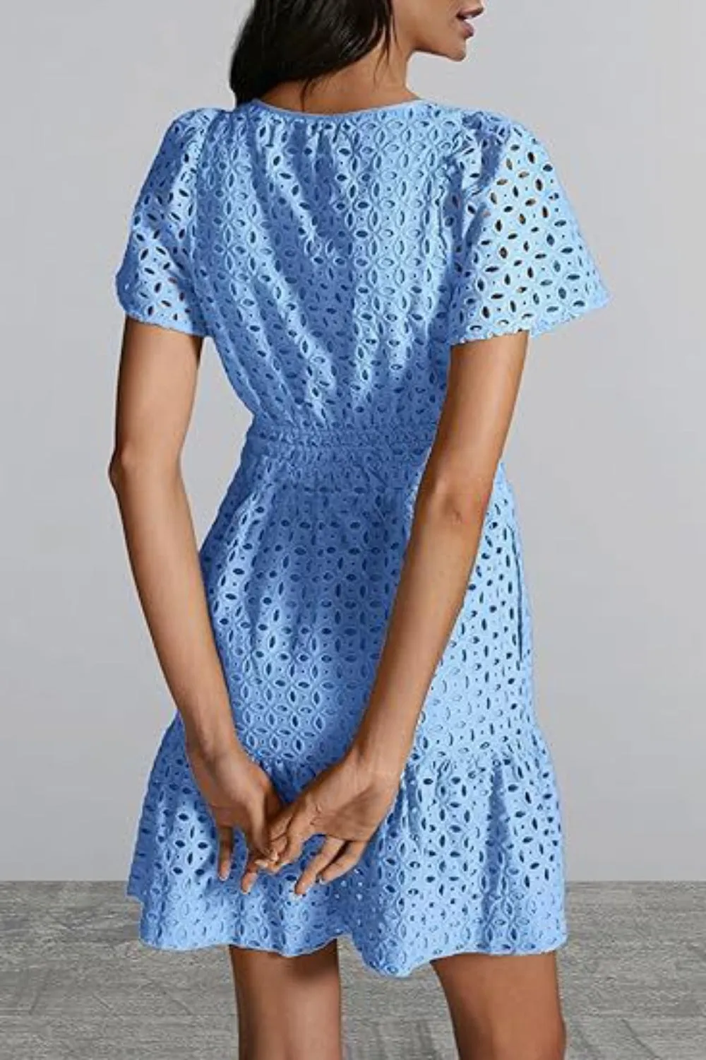 🌼 Eyelet Notched Short Sleeve Mini Dress 🌼