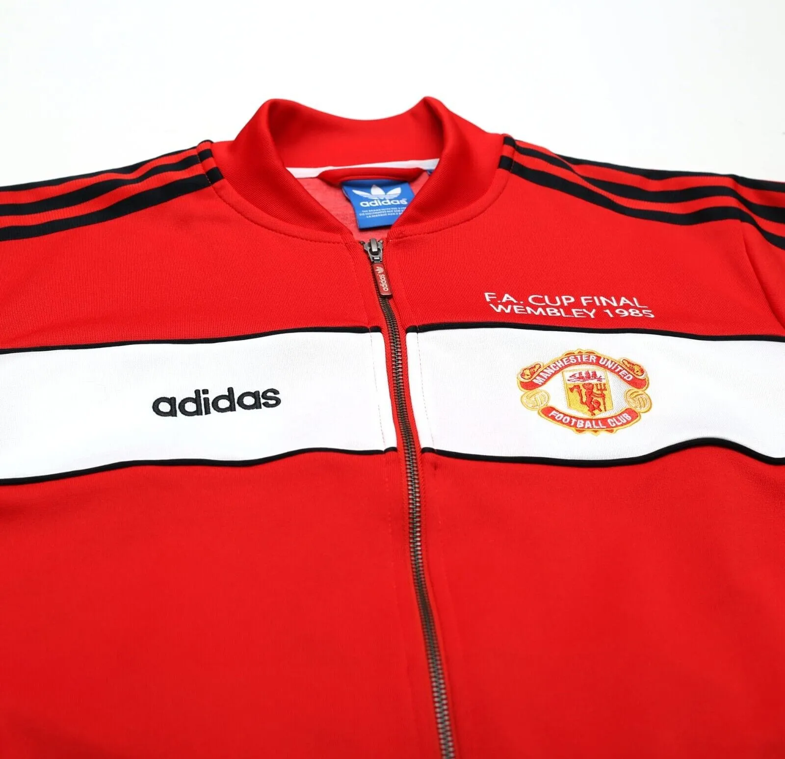 1985 MANCHESTER UNITED adidas Originals FA Cup Football Track Top Jacket (M)