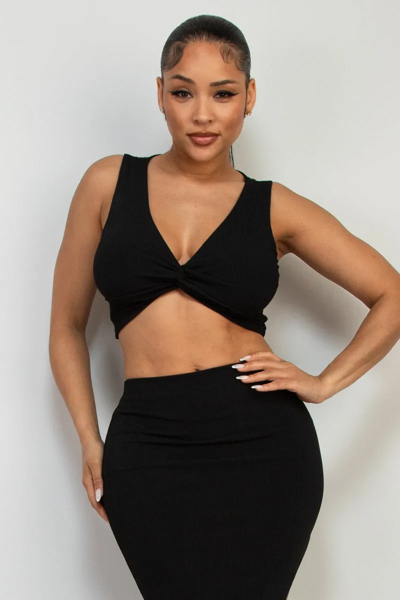 2pc set-Twist Crop Top & Maxi Skirt