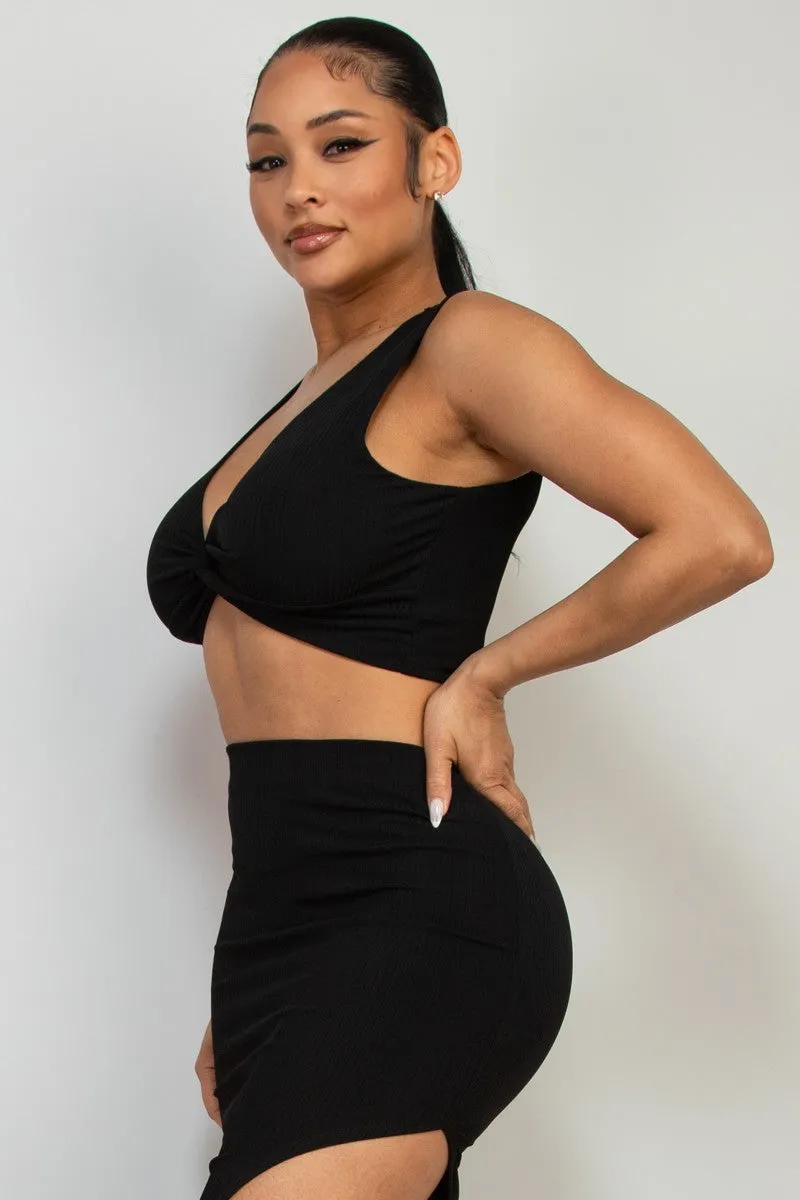 2pc set-Twist Crop Top & Maxi Skirt