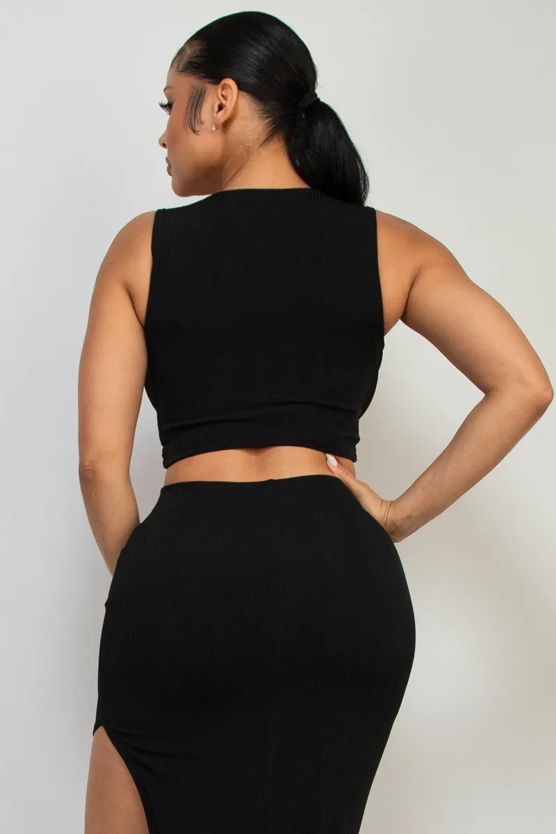 2pc set-Twist Crop Top & Maxi Skirt