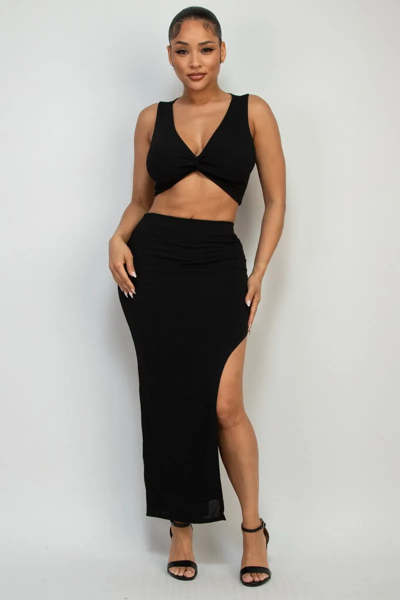 2pc set-Twist Crop Top & Maxi Skirt