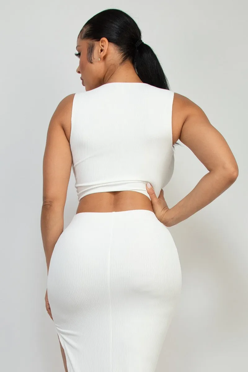 2pc set-Twist Crop Top & Maxi Skirt