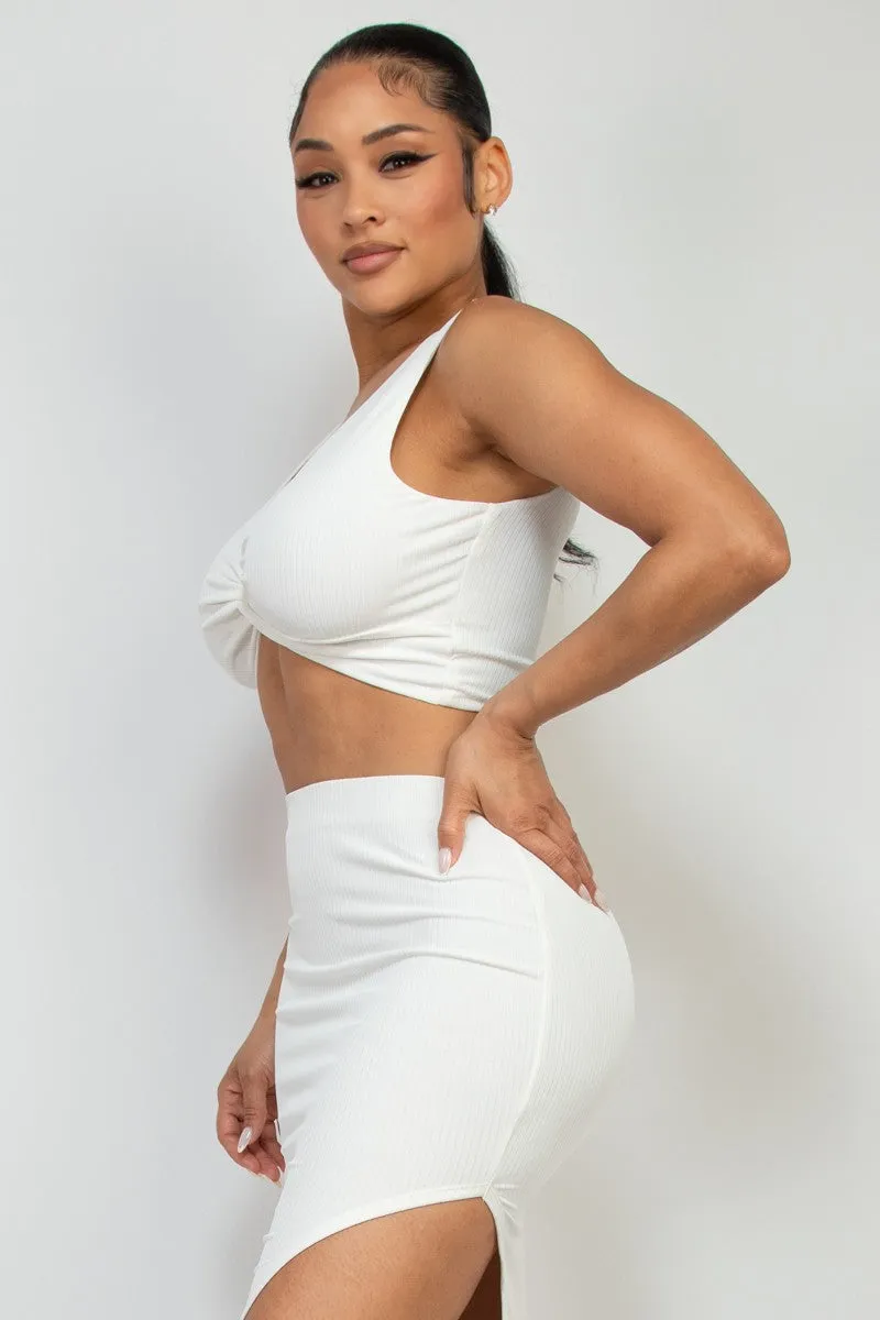 2pc set-Twist Crop Top & Maxi Skirt