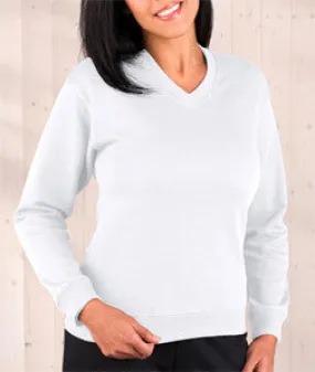 3653 LA T Ladies' French Terry Crossover V-Neck Pullover White