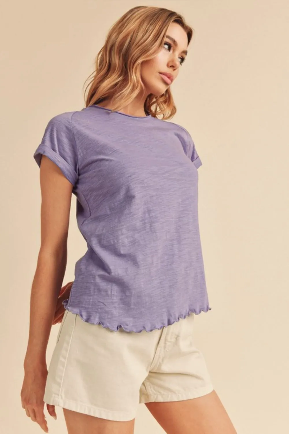 Aemi   Co Lettuce Edge Round Neck Short Sleeve T-Shirt
