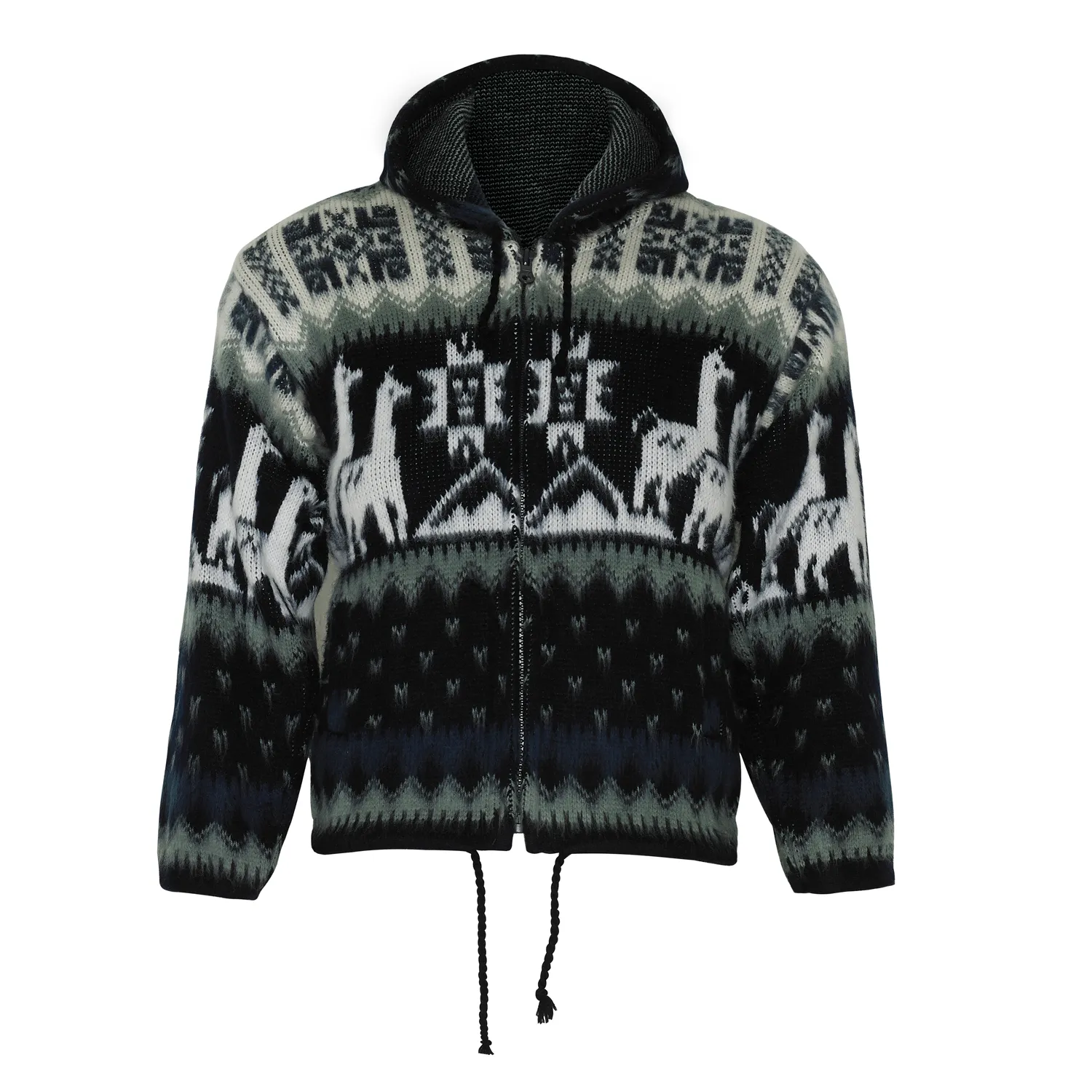 Alpaca Wool Kids Jacket with Hoodie - Native American Style