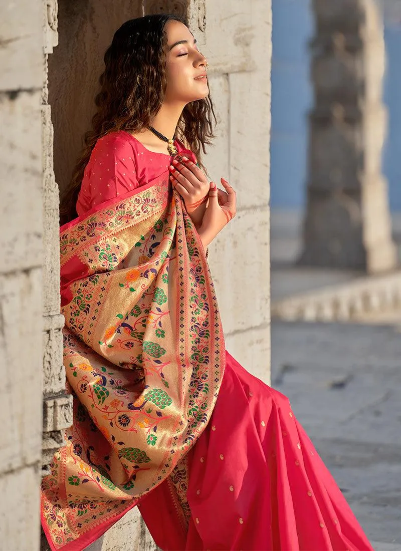 Amusing Peach Color Banarasi Soft Silk Weave Saree