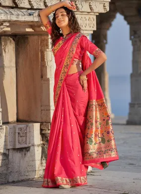 Amusing Peach Color Banarasi Soft Silk Weave Saree