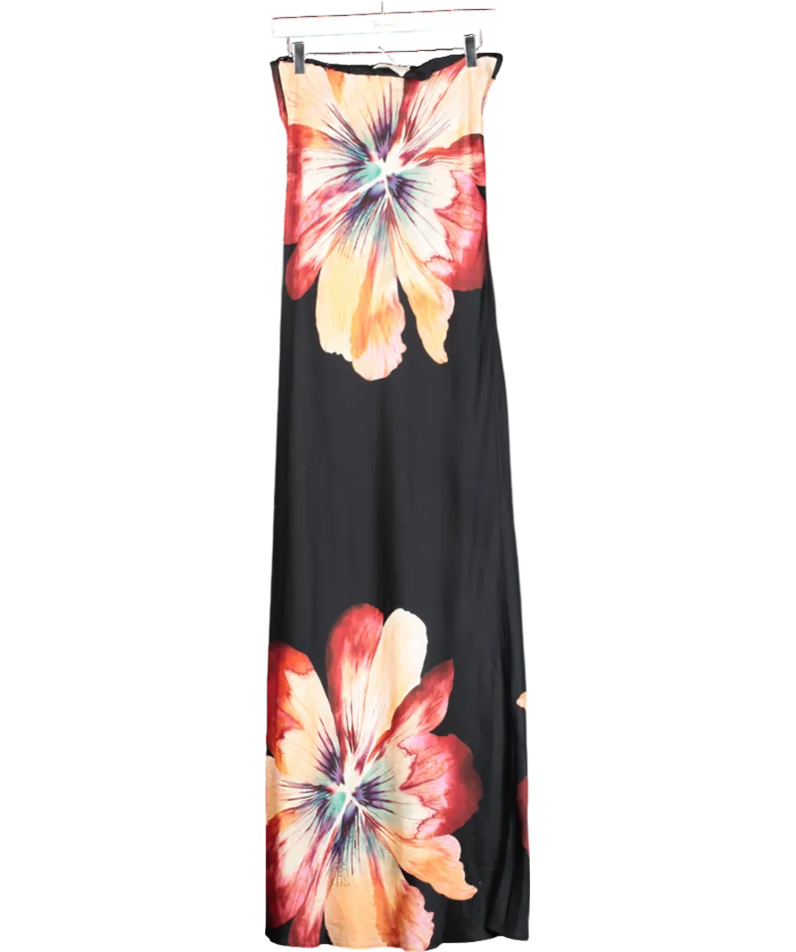 Anthropologie Black The Fleur Strapless Satin Maxi Slip Dress UK 12