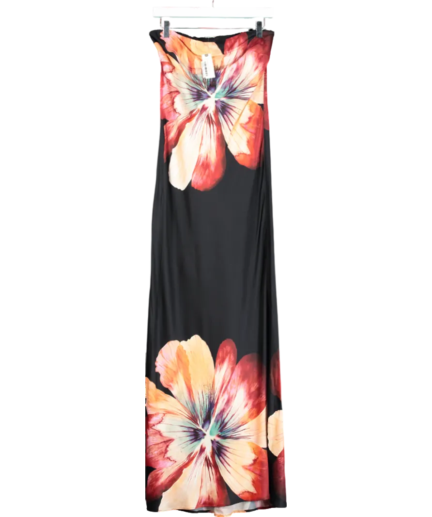 Anthropologie Black The Fleur Strapless Satin Maxi Slip Dress UK 12