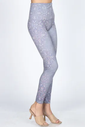 B4292DW High Waist Full Length Legging Border Damask