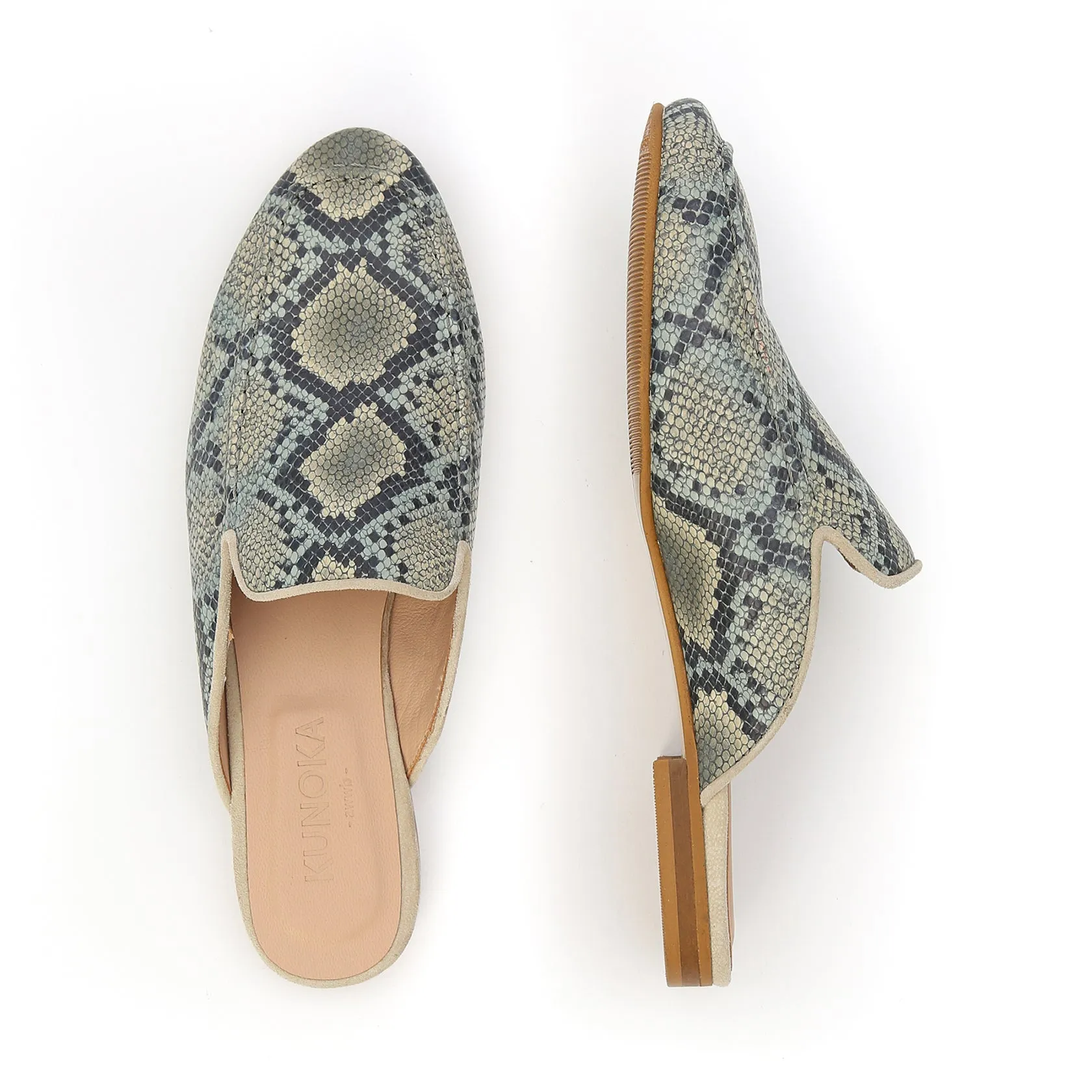 BARBARA slip-on mule - snake light blue