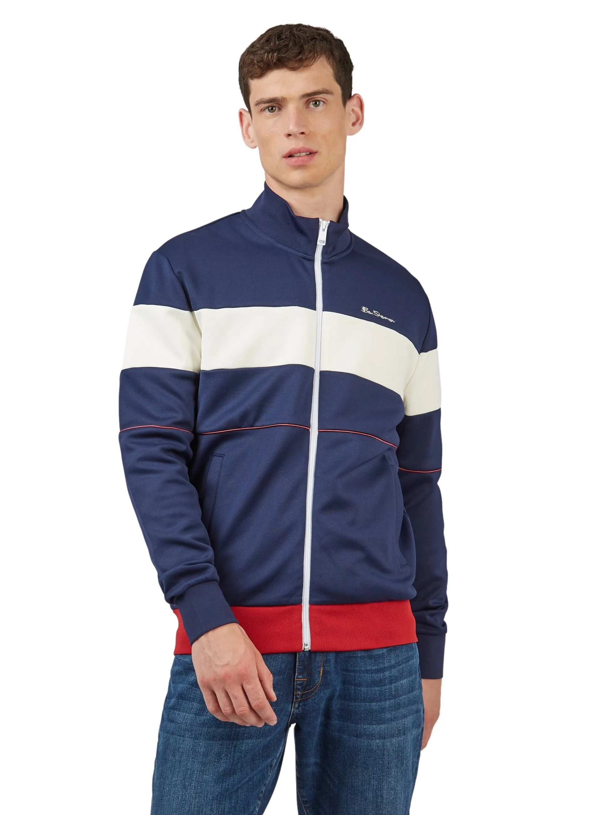 Ben Sherman Navy Tri Striped Retro Track Top Jacket