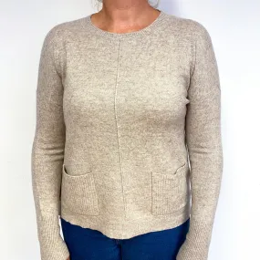 Biscuit Brown Cashmere Crew Neck Jumper with Pockets Large