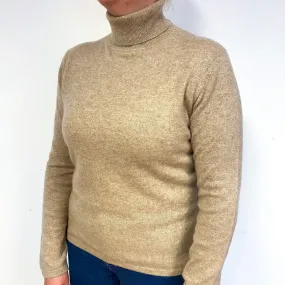 Biscuit Brown Cashmere Polo Neck Jumper Large