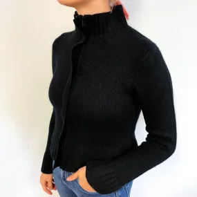 Black Chunky Cashmere Zip Turtle Neck Cardigan Small