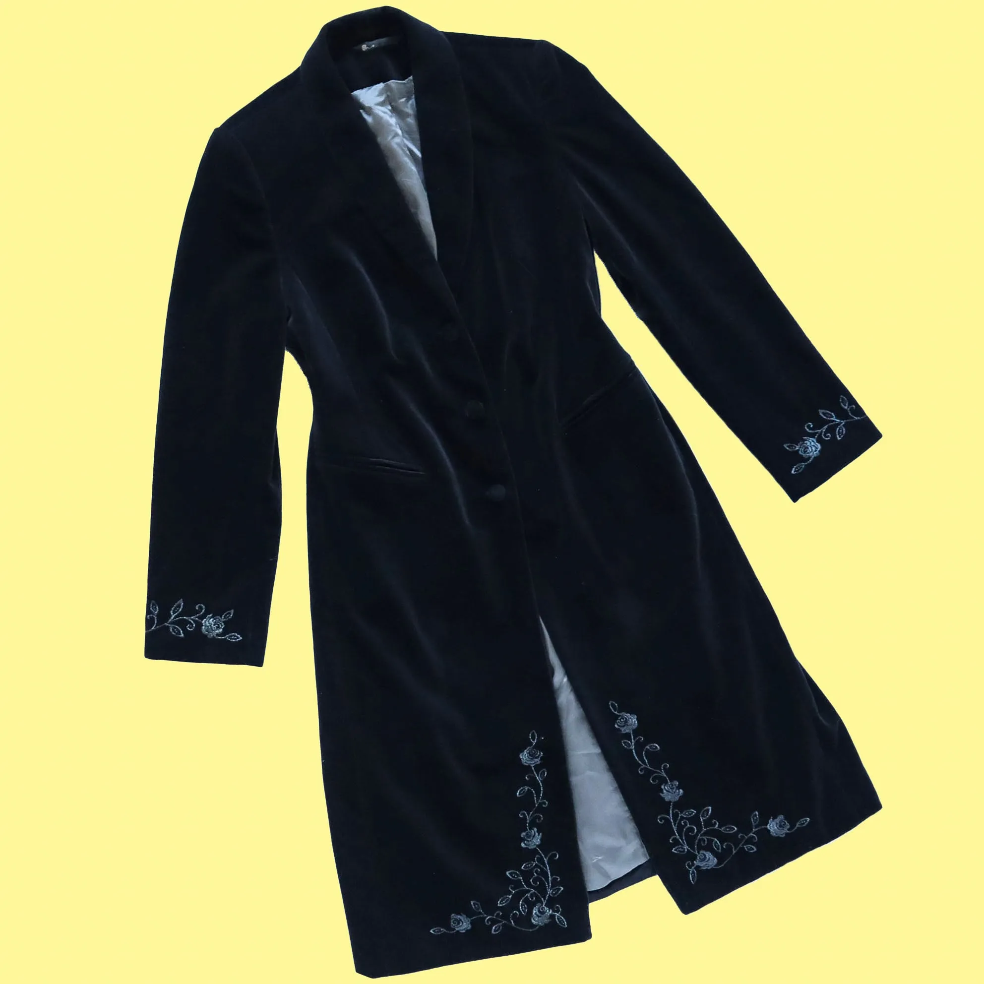 Black velvet long line jacket UK 10