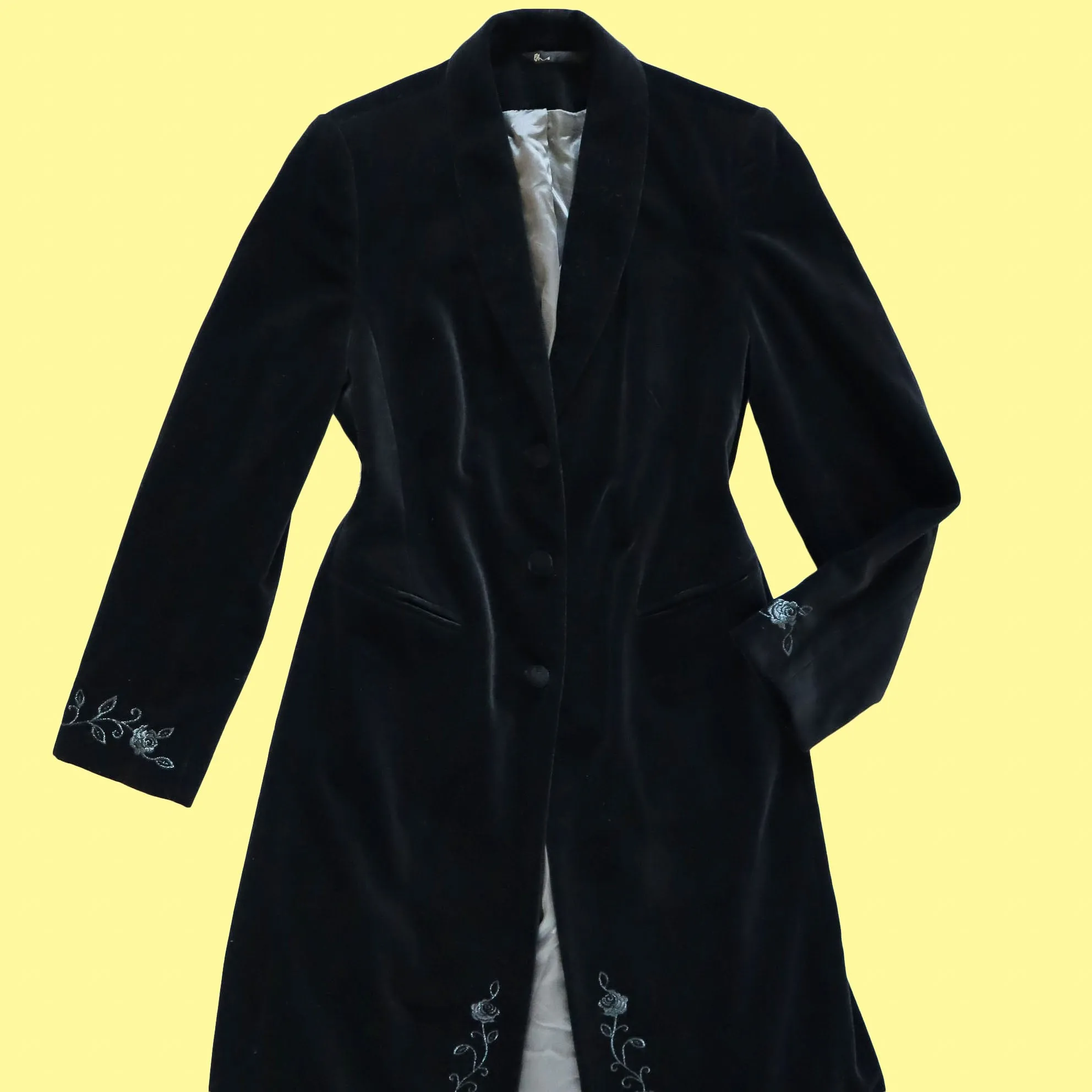 Black velvet long line jacket UK 10