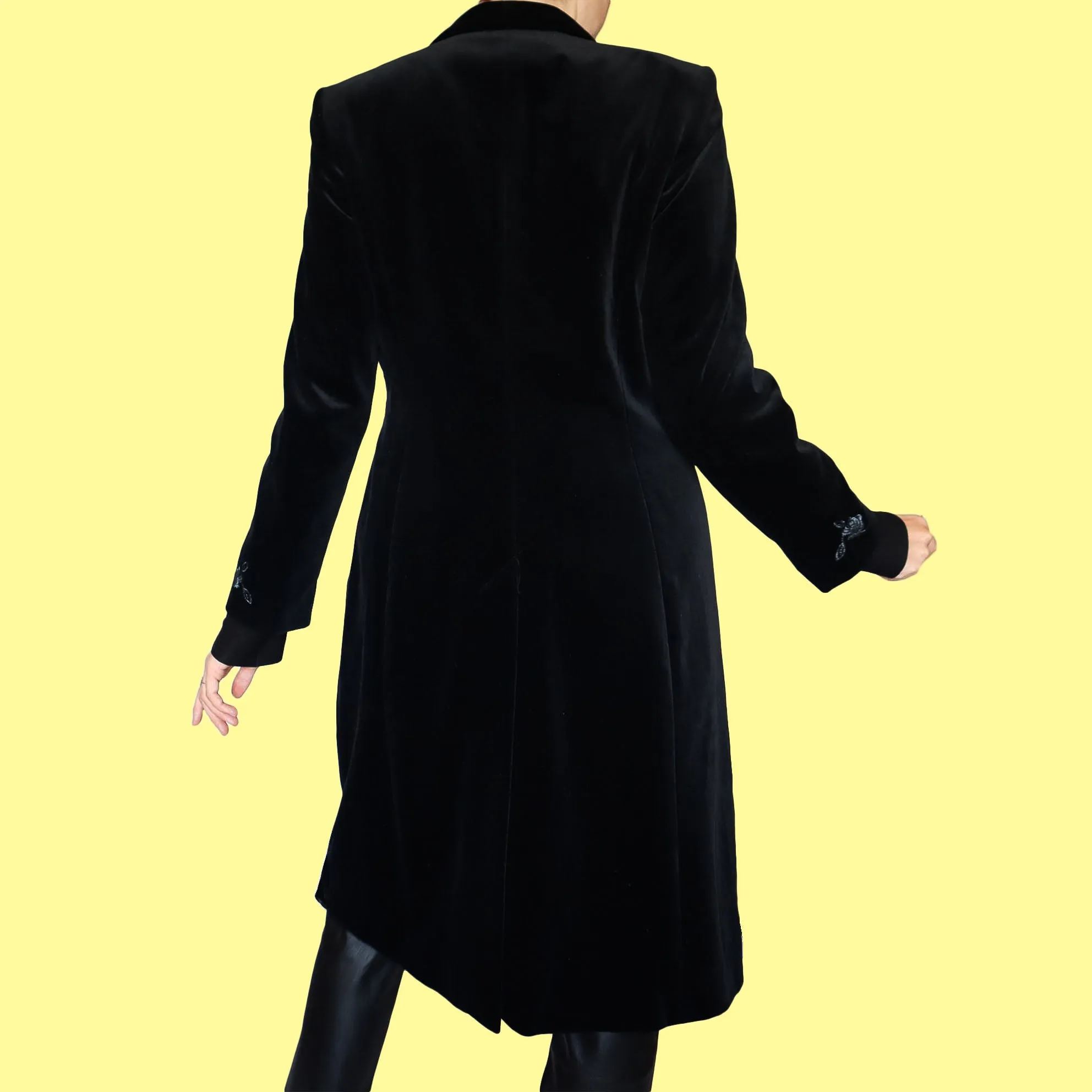 Black velvet long line jacket UK 10