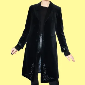 Black velvet long line jacket UK 10