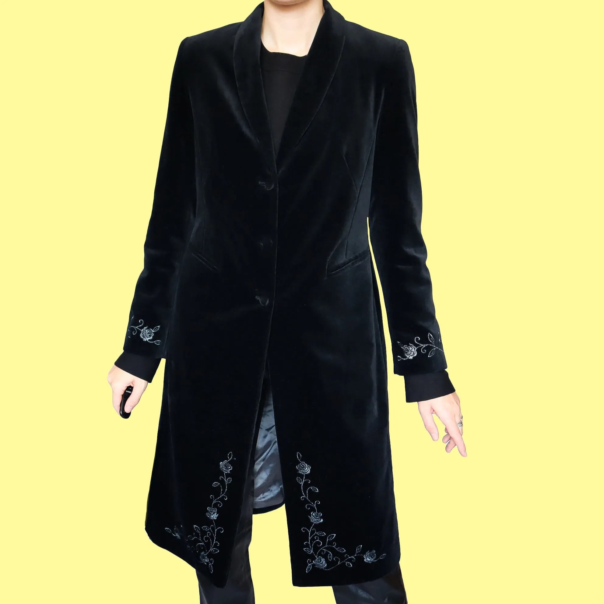 Black velvet long line jacket UK 10