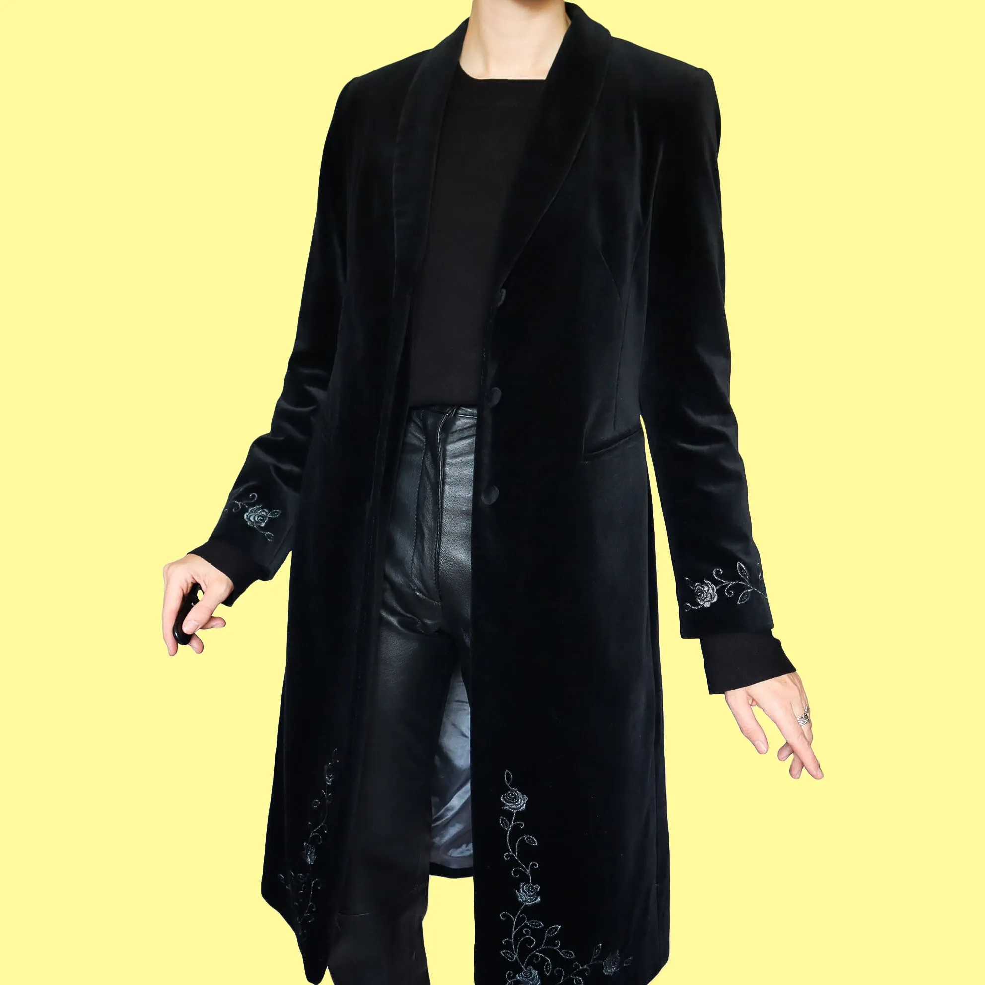 Black velvet long line jacket UK 10
