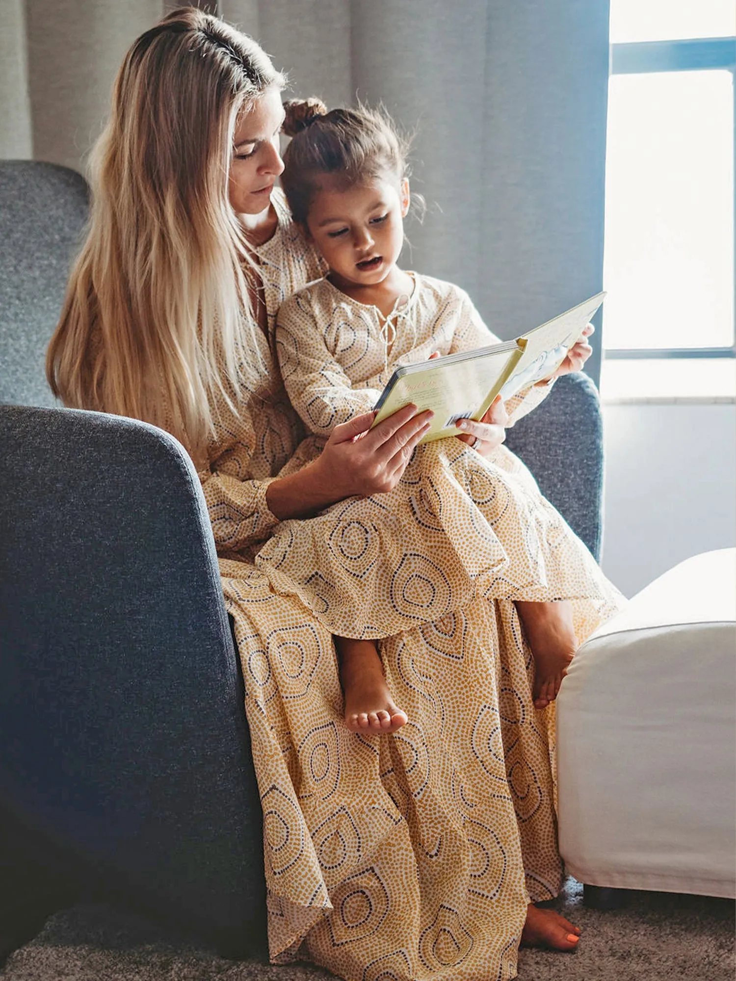Block Printed Girl's Kaftan Dress - Oia