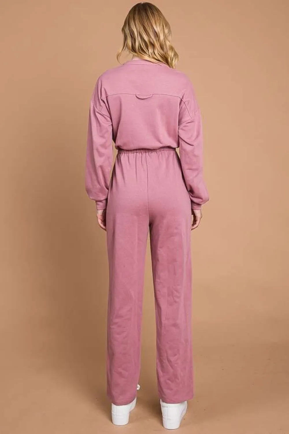 Blue Zone Planet |  Culture Code Full Size Button Up Drawstring Waist Straight Jumpsuit