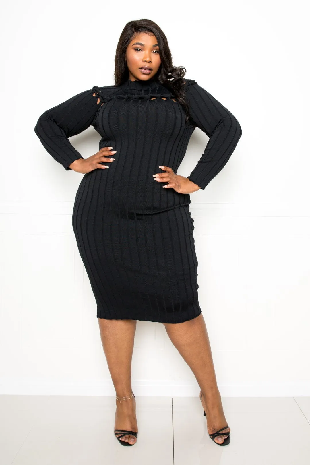 Bodycon Sweater Midi Dress with Knot Detail