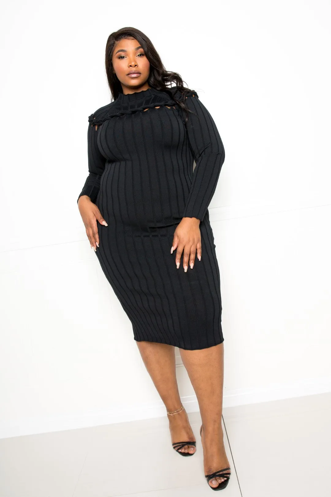 Bodycon Sweater Midi Dress with Knot Detail