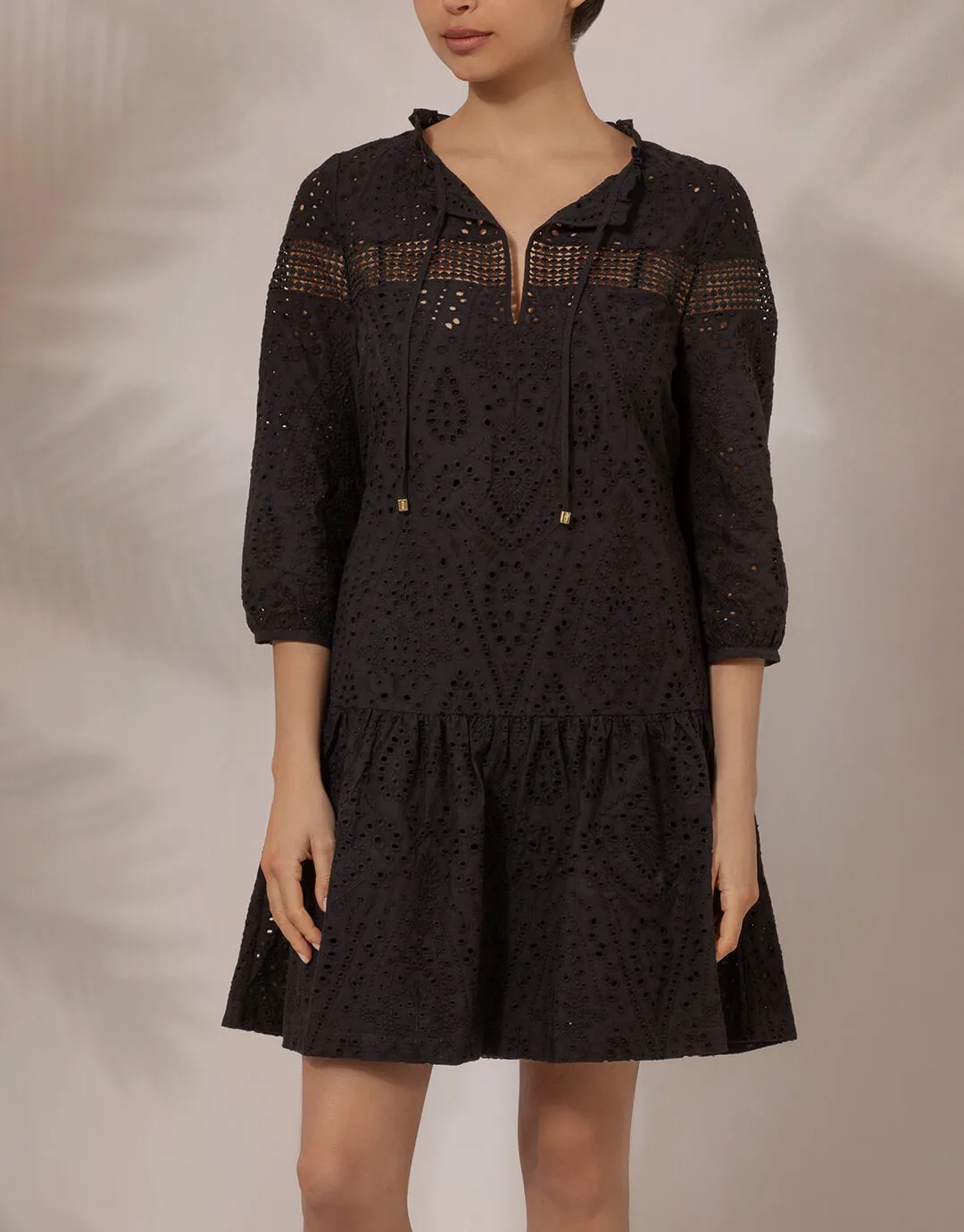 Borneo Lace Insert Mini Tunic - Black