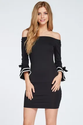 Bow Sleeve Black Mini-Dress