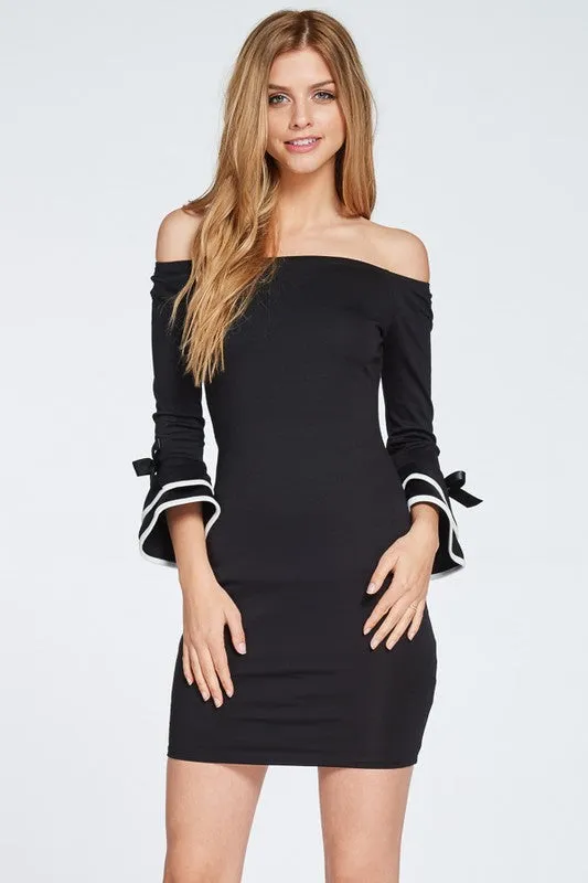 Bow Sleeve Black Mini-Dress