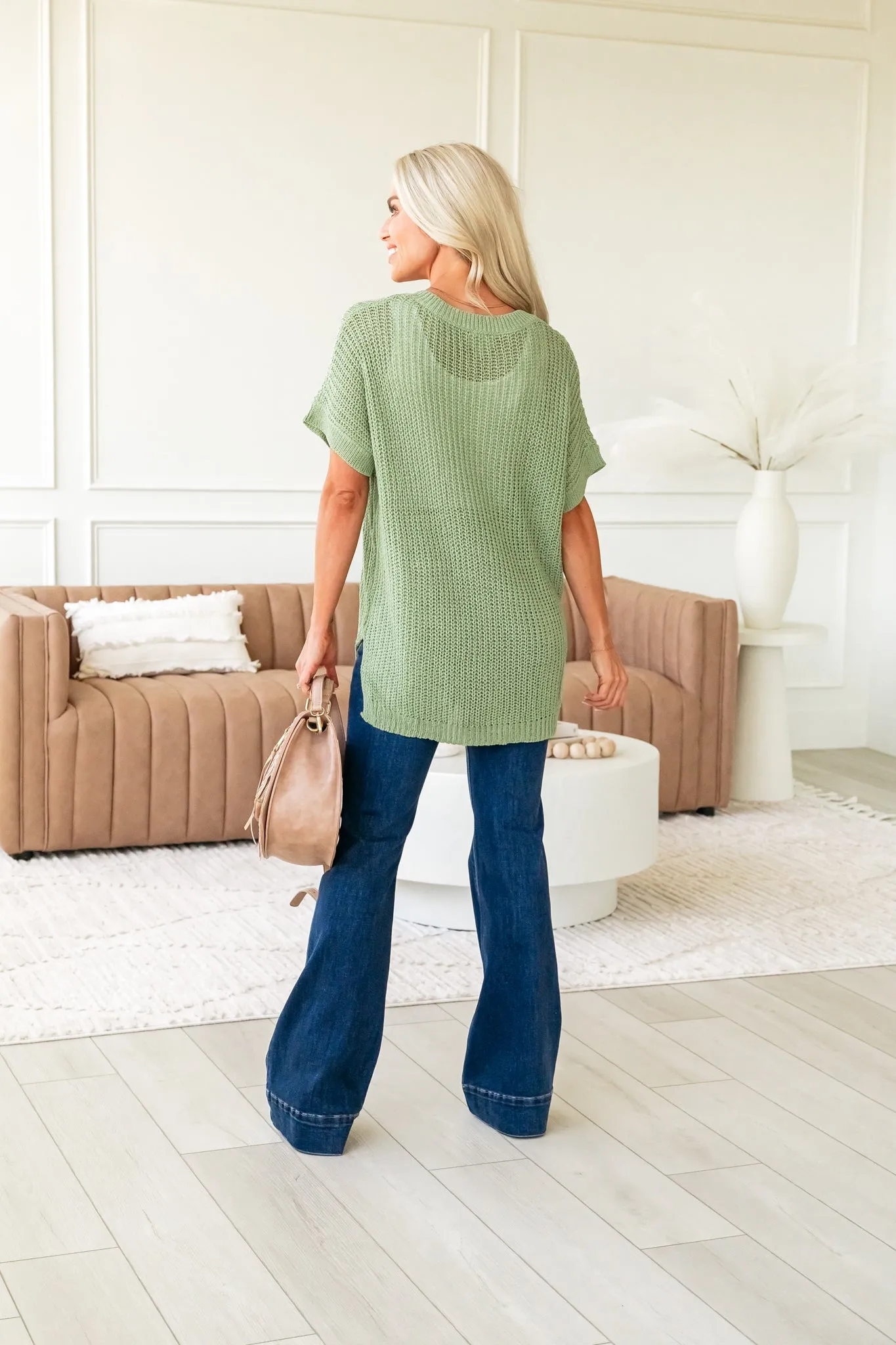 Breezy Knit Delight Sweater - Sage