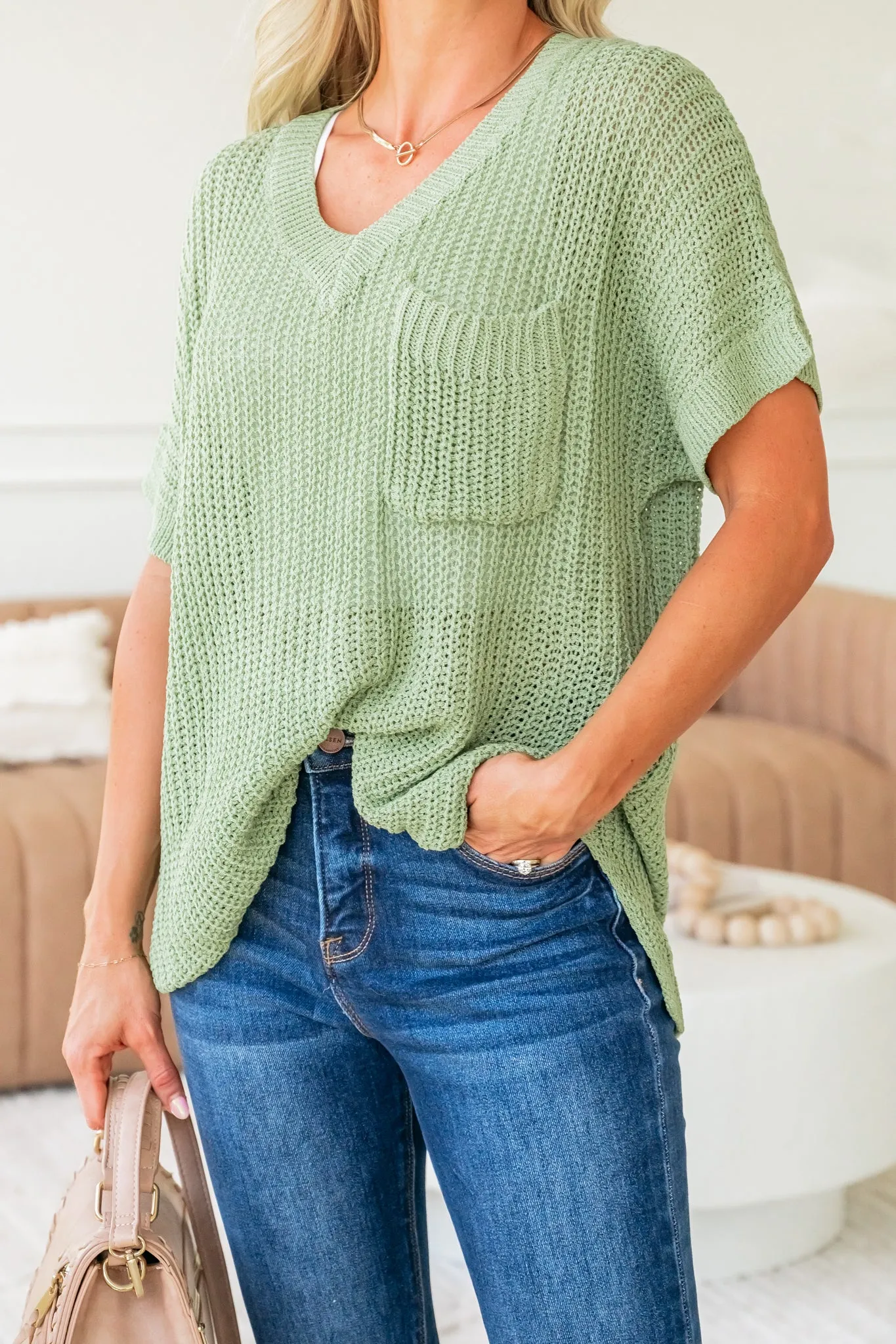 Breezy Knit Delight Sweater - Sage