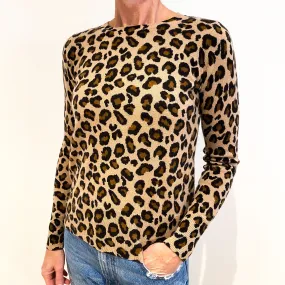 Brown Leopard Print Cashmere Crew Neck Jumper Small
