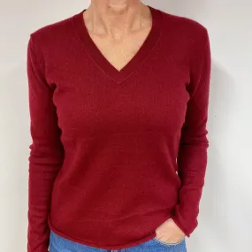 Burgundy Red Cashmere V-Neck Jumper Medium