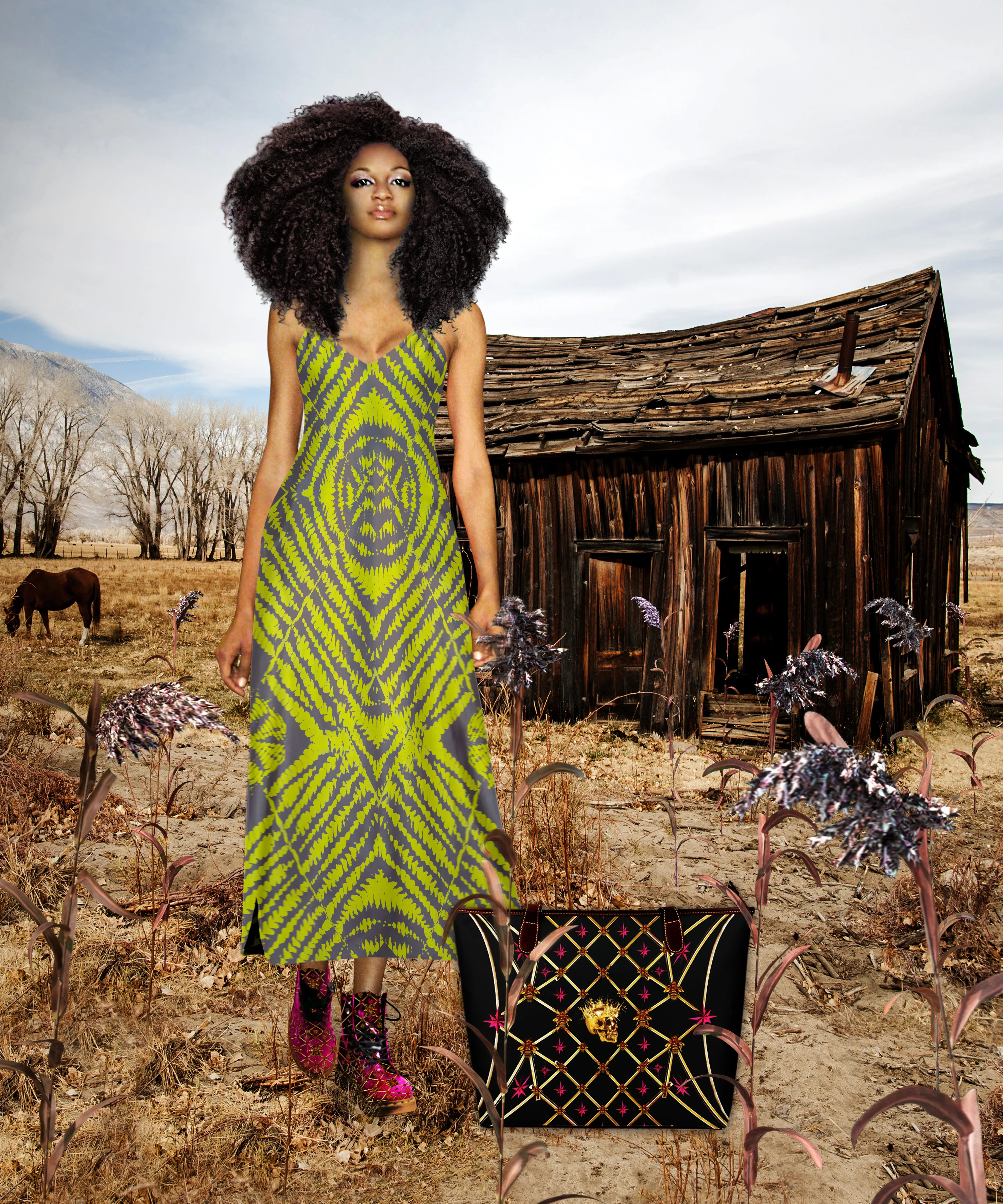 Byzantine Tie Dye- 100% Silk Satin French Gothic V Neck Slip Dress in Lavender Steel & Mustard | Le Leanian™