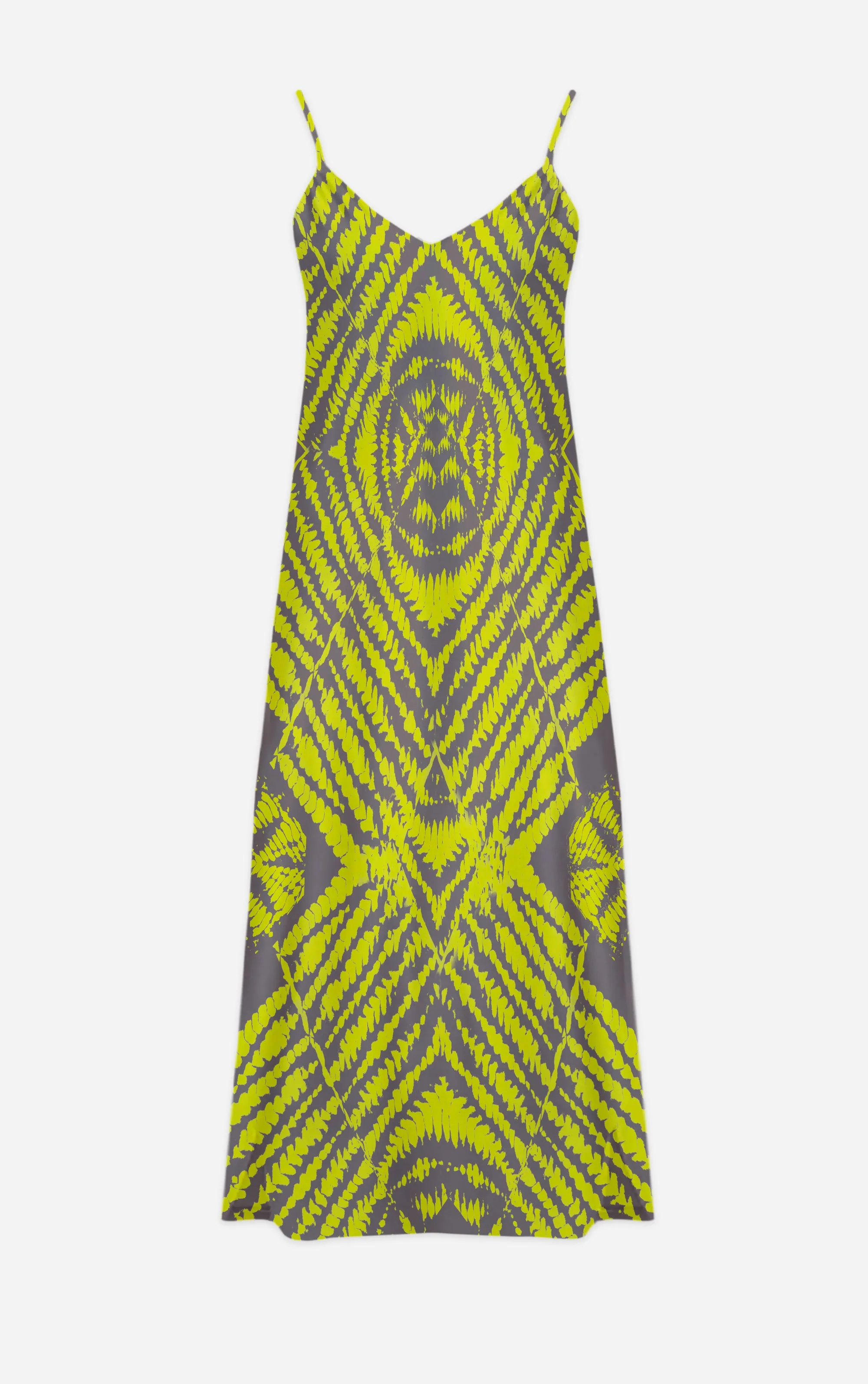 Byzantine Tie Dye- 100% Silk Satin French Gothic V Neck Slip Dress in Lavender Steel & Mustard | Le Leanian™