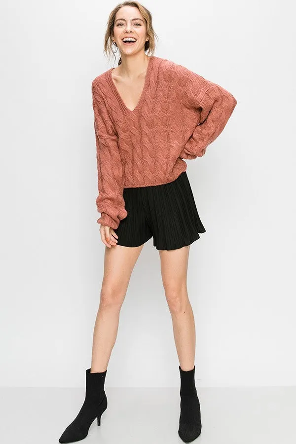 Cable Knit Pullover Sweater In Mustard