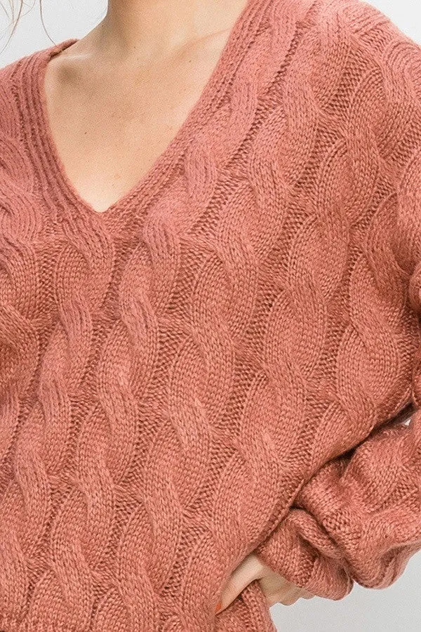 Cable Knit Pullover Sweater In Mustard