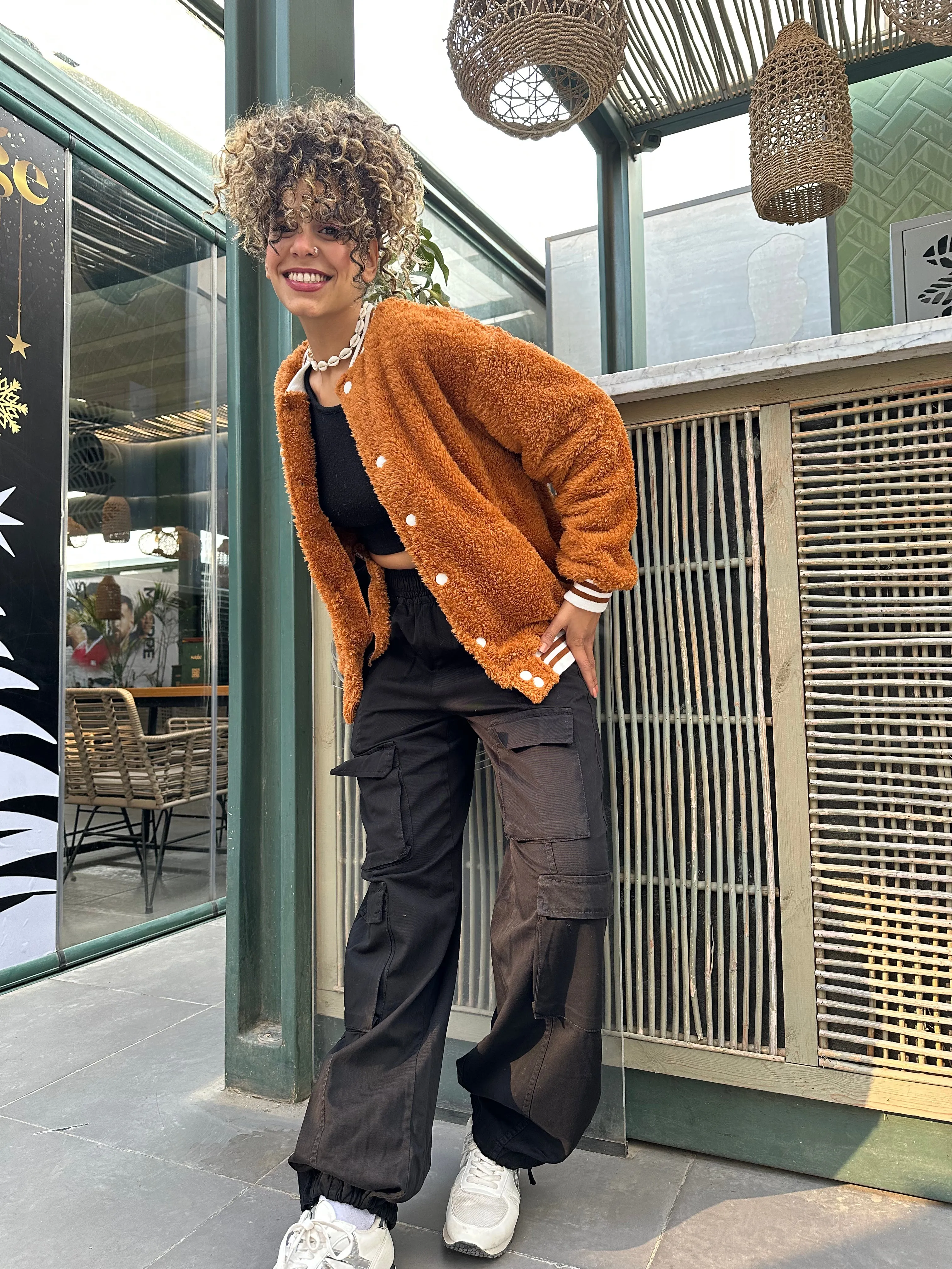 Camel Teddy Varsity Jacket