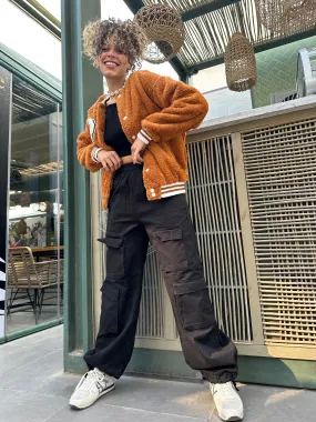 Camel Teddy Varsity Jacket