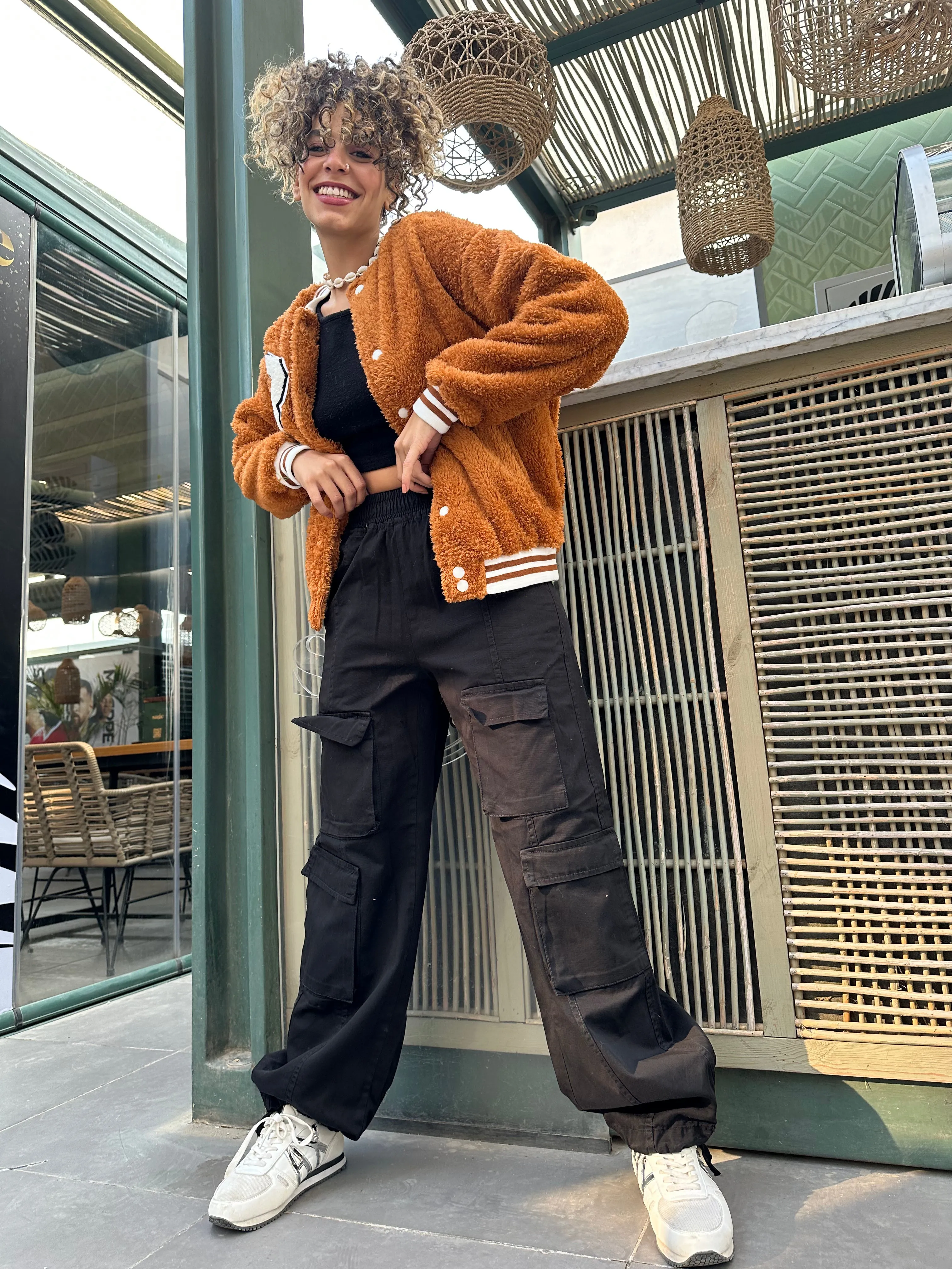 Camel Teddy Varsity Jacket