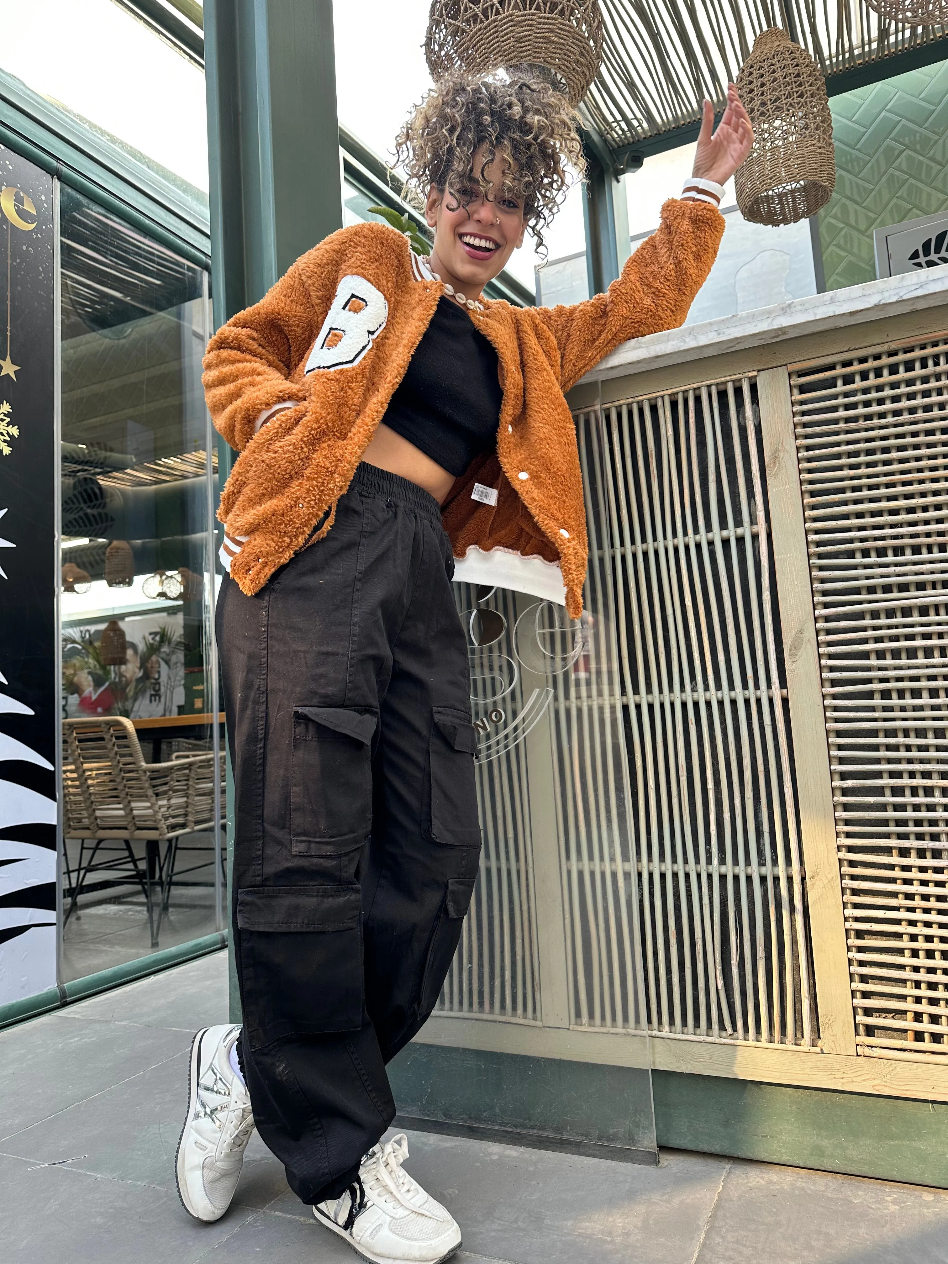 Camel Teddy Varsity Jacket