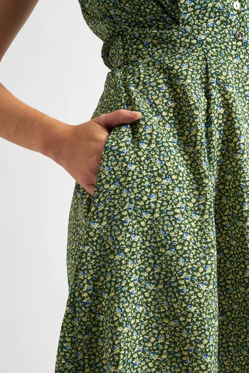 Cathleen Mini Ditsy Print Tea Dress Green
