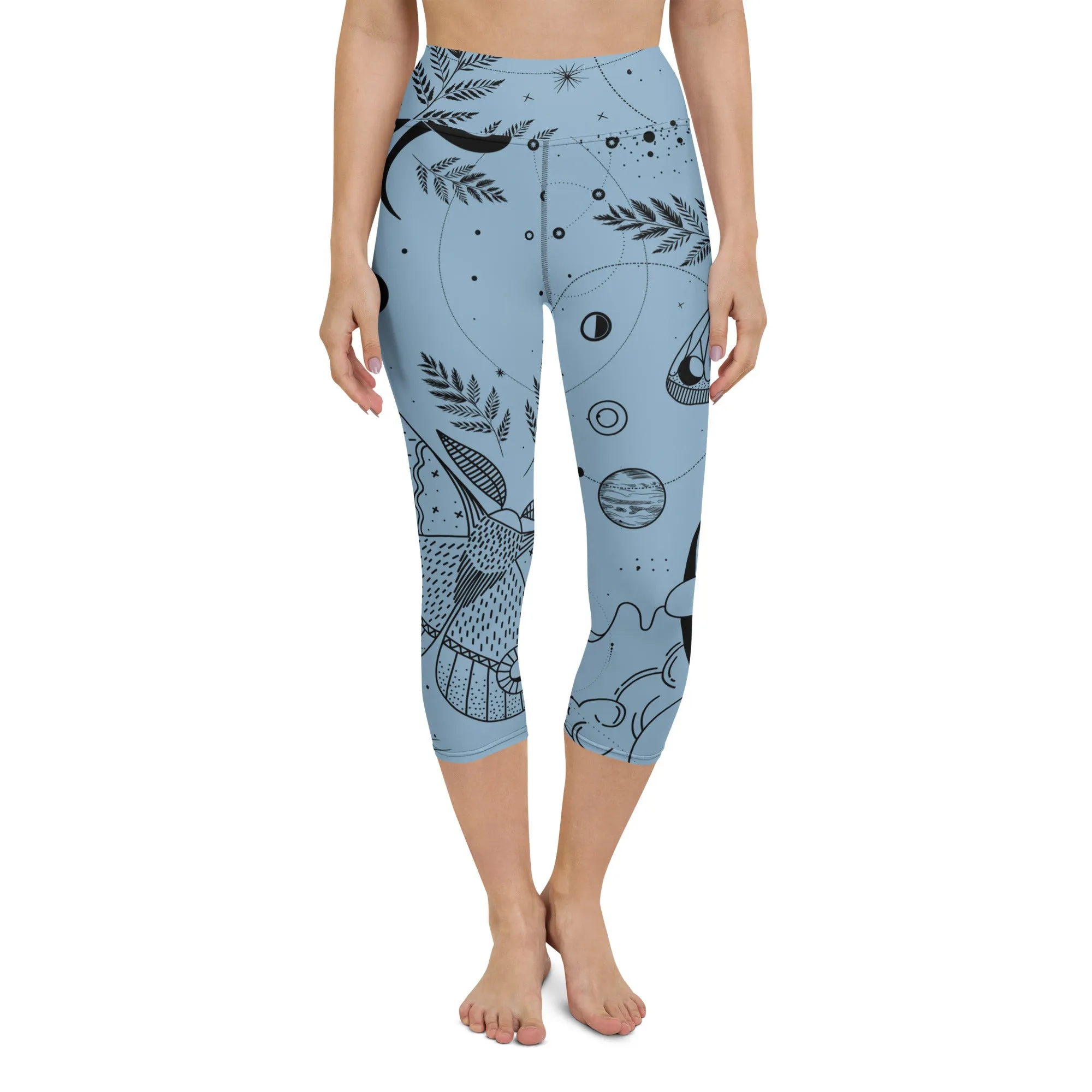 Celestial Design Yoga Capri Leggings Capri Exercise Leggings, lioness-love