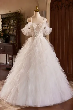 Champagne Sweetheart Layers Princess Dress, A-Line Spaghetti Straps Tulle Formal Gown